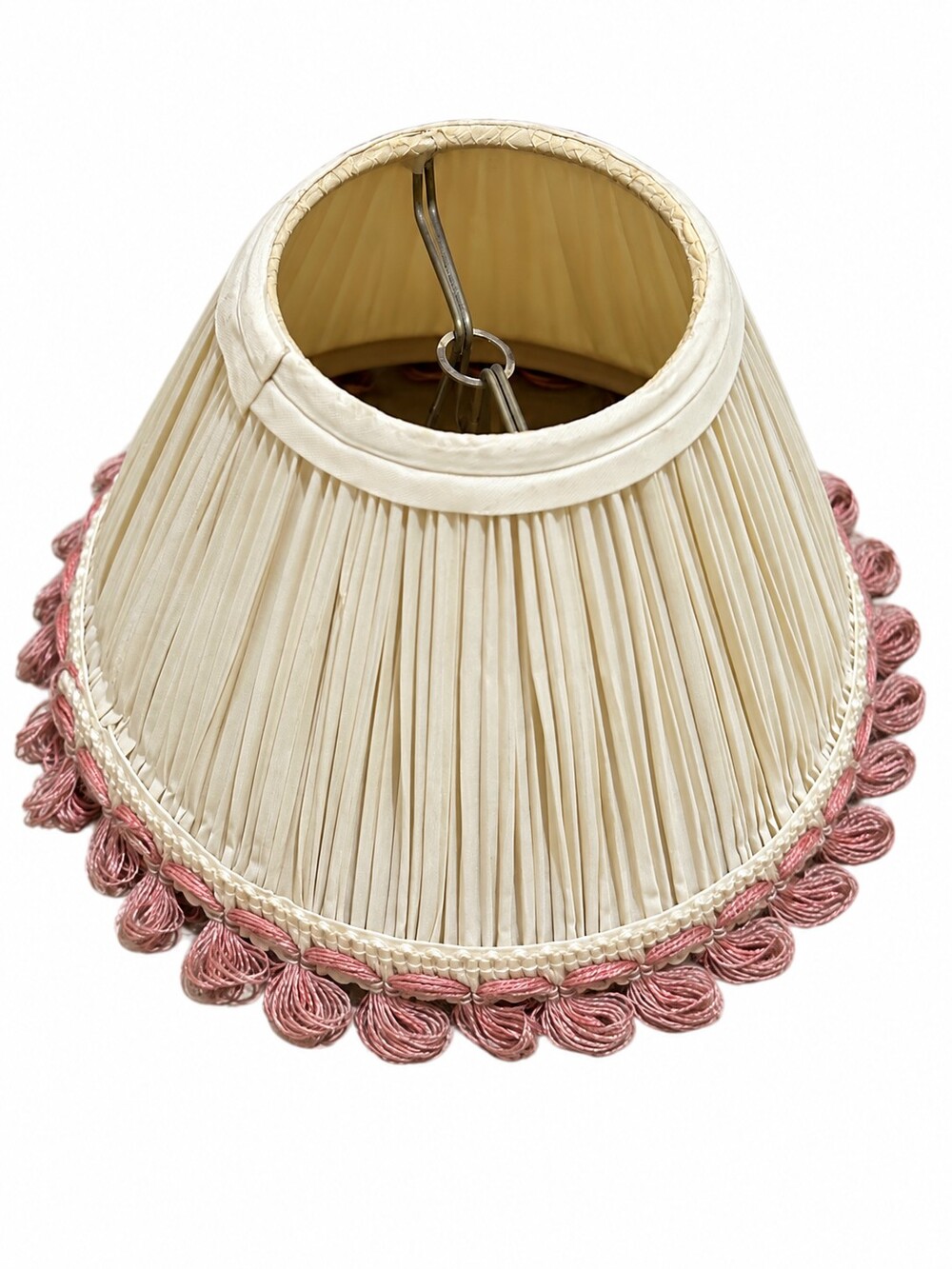 Vintage Ivory Pleated & Pink Tassel Trim Lamp Shade